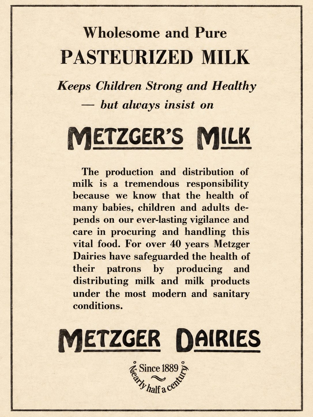 Vintage Metzger pasteurized milk, Dallas dairy history